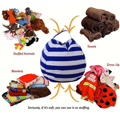 

〖Follure〗Kids Stuffed Animal Plush Toy Storage Bean Bag Soft Pouch Stripe Fabric Chair BU