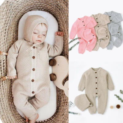

Newborn Baby Boy Girl Infant Clothes Knitted Warm Long Romper Hooded Outfit US