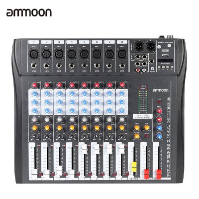 

ammoon CT80S-USB 8 Channel Digital Mic Line Audio Mixing Mixer Console with 48V Phantom Power for Recording DJ Stage Karaoke Music