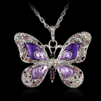 

Rhinestone Butterfly Long Necklaces Sweater Necklaces Necklace For Women Necklace Pendants Silver Plated Jewelry with Chain Link