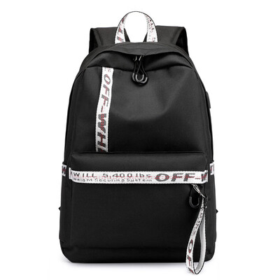 

Casual backpack bag USB charging socket nylon solid color backpack