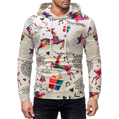 

Christmas Deer Print Drawstring Hoodie