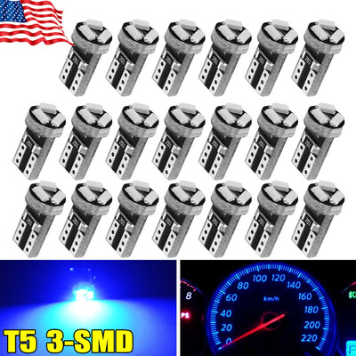 

20X Super Blue T5 3SMD Wedge Dashboard Gauge Led Interior Instrument Panel Light