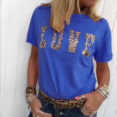 

Nomeni New Womens Sexy O Neck Leopard Letter Print Short Sleeveless Tops Blouse