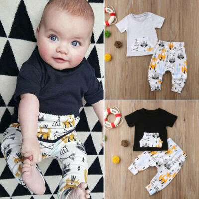 

Newborn Kids Baby Boy Cartoon Outfit Clothes T-shirt TopPantsTrousers 2PCS Set