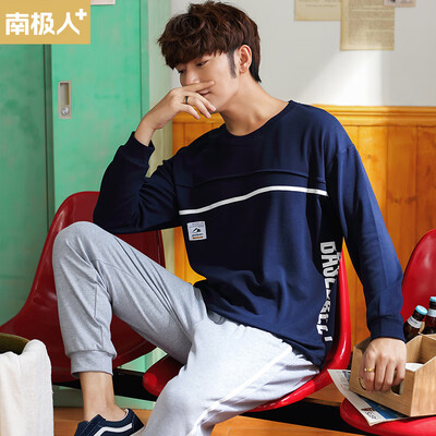 

Antarctic pajamas mens autumn cotton round neck pullover simple fashion long-sleeved mens home service GY8M109968 dark blue  code