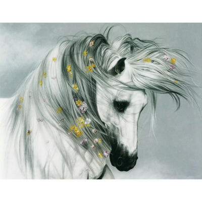 

5D DIY Diamond Painting Flowers White Horse Cross Stitch Embroidery Mosaic