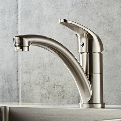 

Kitchen Fixed Faucet Long Mouth Brushed Finish Stainless Steel Pipe Copper Body