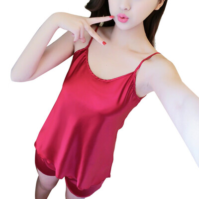 

Toponeto Womens Sexy Satin Lingerie Sleepwear Sleeveless Pajamas Underwear Set Nightdress