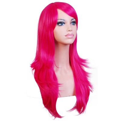 

Gobestart Sexy Long Women Fashion Synthetic Wavy Cosplay Party Full Wigs Hot Pink