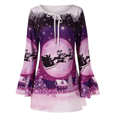 

Tailored Fashion Women Plus Size Merry Christmas Blouse Flare Sleeve Print T-shirt Tops