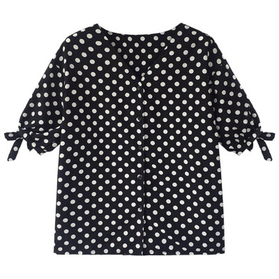 

Polka Dot Women Chiffon Blouse Plus Size Shirt Women Tops Casual Bowknot V Neck Blusas Femininas Camisas Mujer