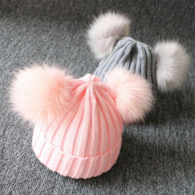 

Kids Baby Winter Warm Knit Beanie Hat Boys Girls Faux Fur Pom Bobble Cap US