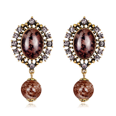 

Women Eardrop Retro Hollow Rhinestone Inlaid Faux Gem Dangle Party Earrings