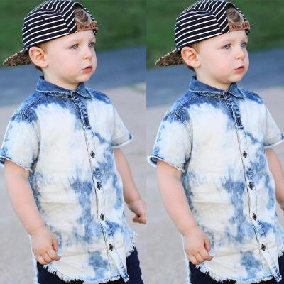 

Newborn Toddler Baby Boys Short Sleeve Denim Shirts Kids Tops Jeans Clothes