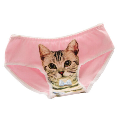 

New Fashion Lady Cotton 3D Cat Print Bow Briefs F4