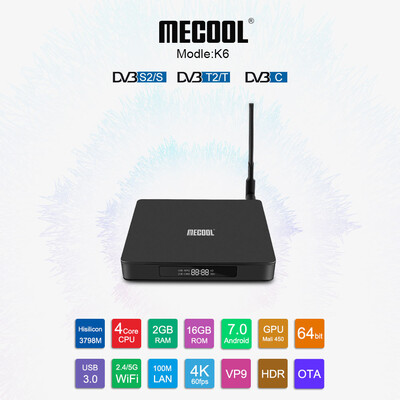 

MECOOL K6 Android TV BOX DVB-S2 DVB-T2 DVB-C Set-top Box Android 70 Hisilicon 3798M Quad-core 64-bit 2GB 16GB 4K Media Player H