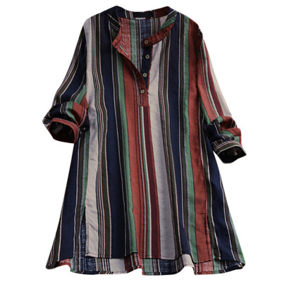 

Womens Summer Striped T Shirts Blouse Ladies Tunic Loose Retro Tops Plus Size