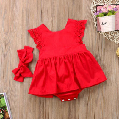 

US Stock XMAS Newborn Baby Girl Lace Princess Romper Dress Flower Dress Clothes