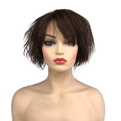 

StrongBeauty Short Straight Mixde Curly Dark Brown Human Hair Wig