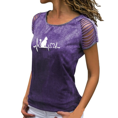

Starmoon Womens Sexy O-Neck Printing Cut Out Crop Short Sleeve T-Shirt Tops