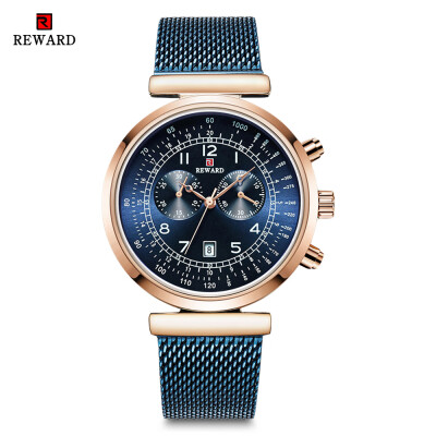 

REWARD RD63064M Calendar Luminous Pointers Steel Mesh Strap Men Business Quartz Watch