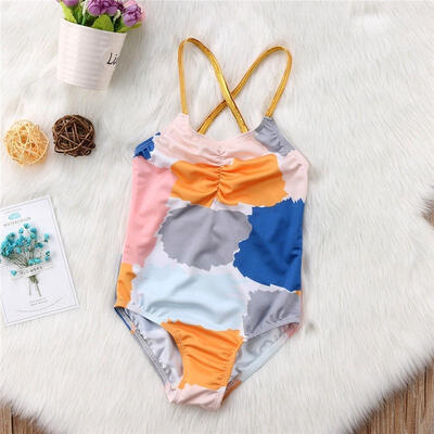 

Newborn Kids Baby Girls clothes V-neck sleeveless Geometry backless cotton casual Bodysuit Swimwear Swimsuit Bathing Suit One-