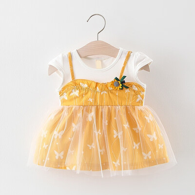 

Flower Girl Dress Summer Short Sleeve Kids Dress For Girls Fashion Girl Clothes Toddler Clothes Girls Print Fake Two Piece Dress