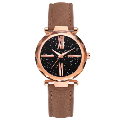 

Fashion womens star watch high quality PU leather Roman scale quartz watch