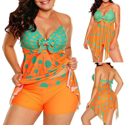 

Roseonmyhand Womens Sexy Halter Patchwork Dot Open Back Tankini Top Set Two Piece Swimsuits