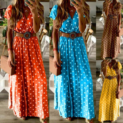 

Women Boho Long Maxi Dress Ladies Cocktail Party Evening Summer Beach Sundress