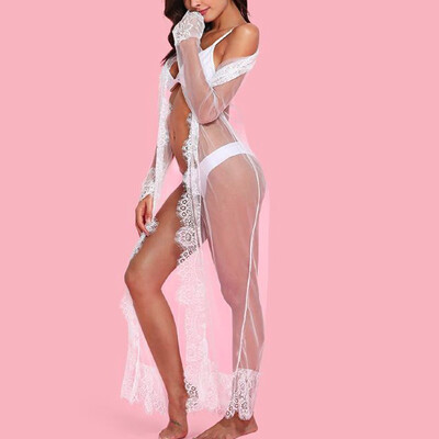 

Toponeto Women Sexy Long Silk Kimono Dressing Gown Babydoll Lace Lingerie Bath Robe