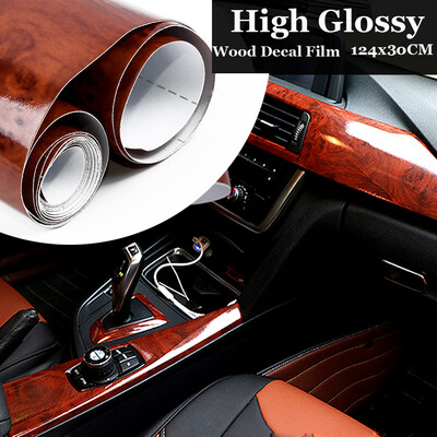 

High Glossy Wood Grain Vinyl Sticker Decor Car Interior Self Adhesive DIY Film