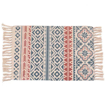 

Toponeto Bohemian Hand-woven Cotton Linen Plant Printing Dyeing Decorative Mat 60X90CM