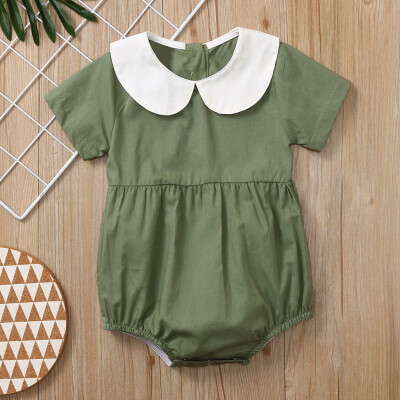 

Newborn Infant Baby Girl Peter Pan Collar Solid Romper Bodysuit Clothes Outfits