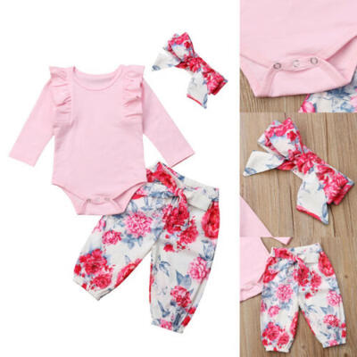 

AU Newborn Baby Girl Long Sleeve Tops Romper Pants Headband Outfits Clothes Set