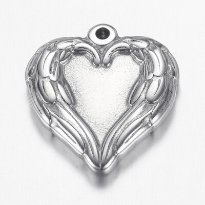 

304 Stainless Steel Pendants Heart Wing Stainless Steel Color 215x20x4mm Hole 15mm