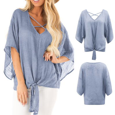 

Nomeni Womens Summer Short Sleeve Bat Sleeve Cover Up Blouse Casual T-Shirt Tops