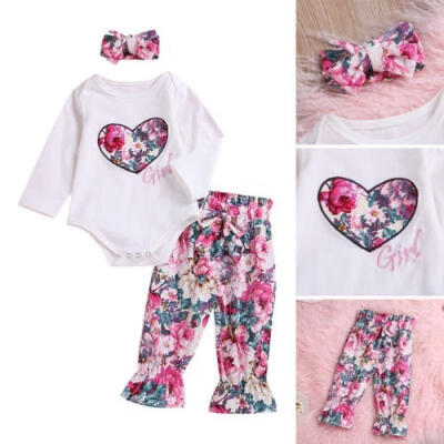 

Newborn Baby Girls Tops Romper Floral Pants Outfits Set Clothes 0-6M