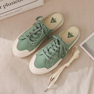 

Siyi Mistery canvas shoes female Korean version of the wild port wind breathable without heel lazy shoes women half drag a pedal