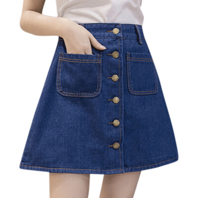 

Roseonmyhand Summer Women Short A-line Buttom Skirts High Waist Slim Pocket Causal Skirt