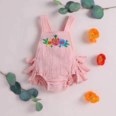 

Infant Baby Girl Ruffle Floral Embroidery Romper Bodysuit Clothes Outfits