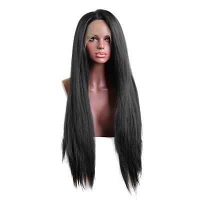 

Element Synthetic Long Hair 28 Inch Lace Front Wig Yaki Straight 1B Black Wig for African American Women Free Shipping