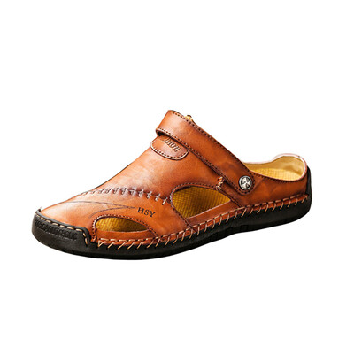 

2019 new man shoes slip-on solid color Mens Summer Casual Shoes Man Leather Sandals Breathable Tide Outdoor Beach Shoes
