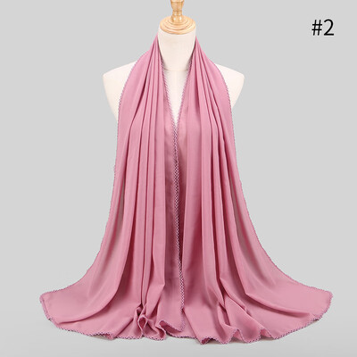 

Elegant style ladies monochrome lace stitching scarf supply source pearl chiffon scarf Muslim MSL037