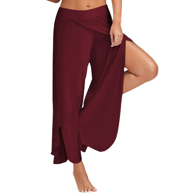 

Women Casual Solid Color Split Trousers Wide Leg Loose Pants Sports Fitness Yoga