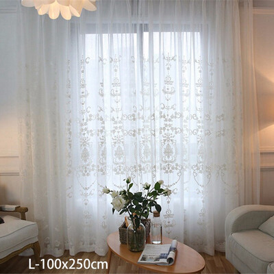 

Embroidered Sheer Curtains White Floral Vintage Voile Drapes for Living Room Bedroom