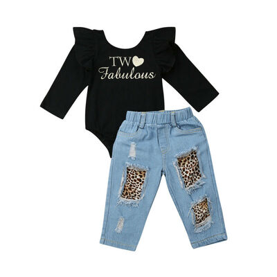 

US Toddler Kids Baby Girls Winter Clothes Ruffle Tops Romper Denim Pants Outfits