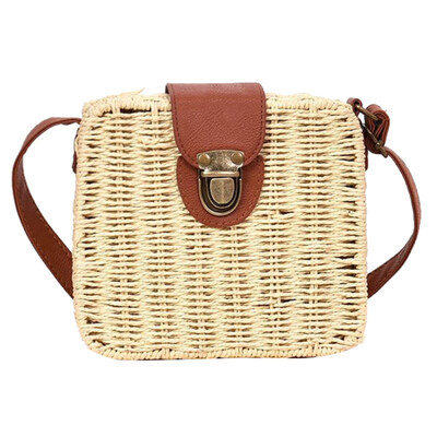 

Women Beach Candy Color Lock Catch Square Hand-woven Crossbody Shoulder Bag