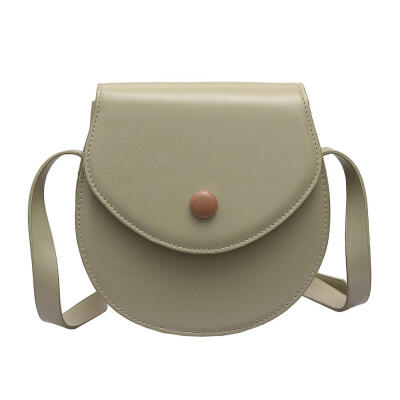 

Women Solid Color Crossbody Shoulder Bag Oval PU Leather Flap Casual Purse